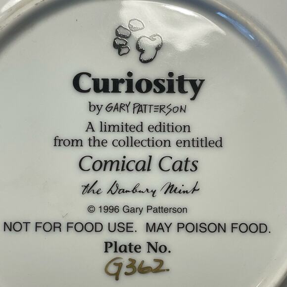 Gary Patterson Comical Cats Collector Plate 1996 Danbury Mint Curiosity Cat - Picture 3 of 3